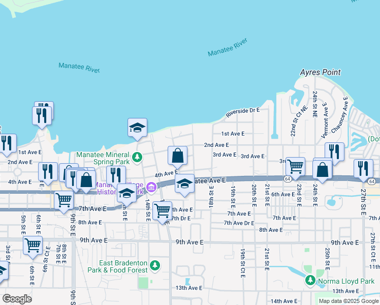 map of restaurants, bars, coffee shops, grocery stores, and more near 212 17th Street Northeast in Bradenton