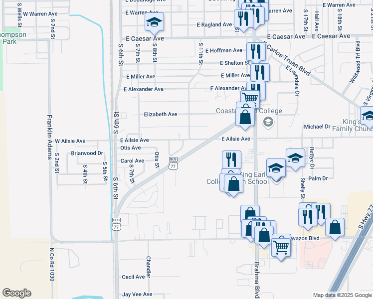 map of restaurants, bars, coffee shops, grocery stores, and more near 1925 The Park Drive in Kingsville