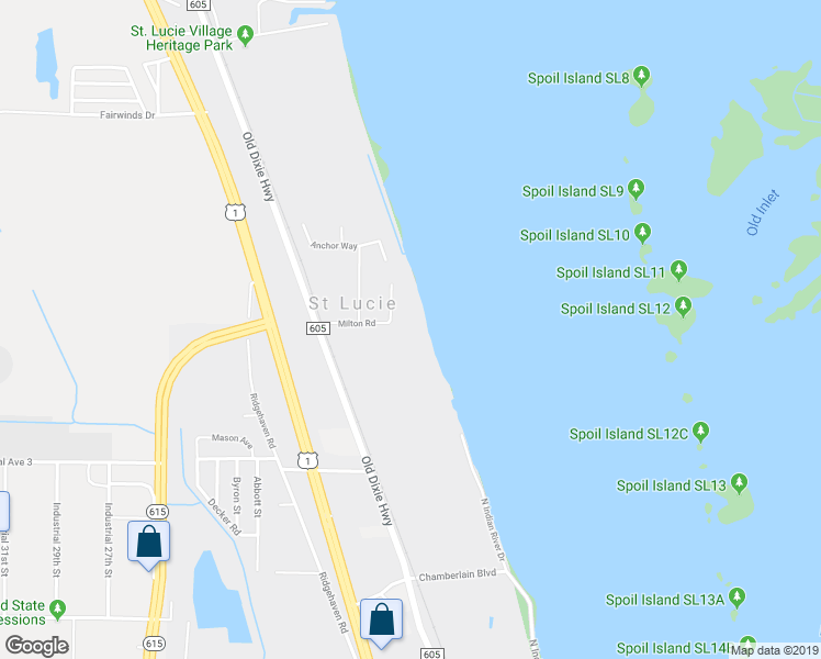 map of restaurants, bars, coffee shops, grocery stores, and more near 453 Milton Road in Fort Pierce