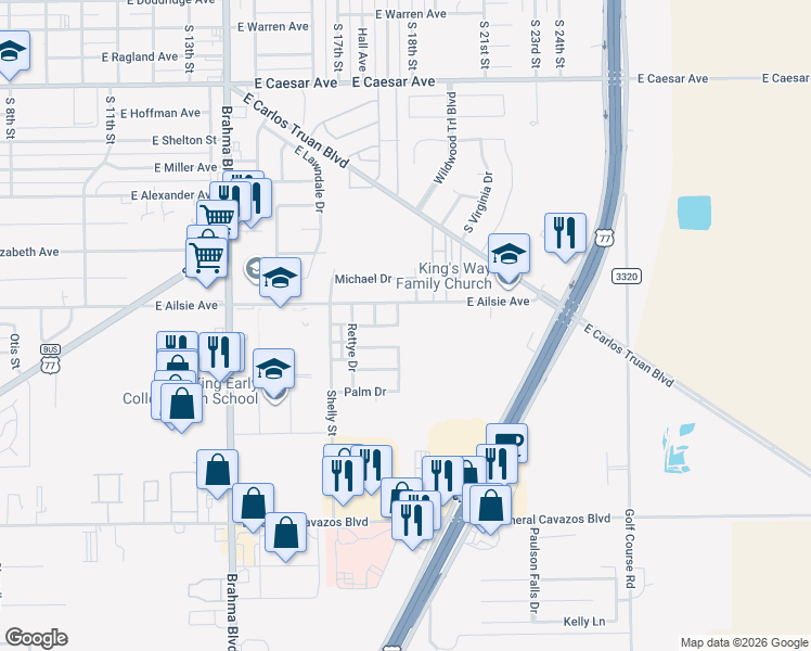map of restaurants, bars, coffee shops, grocery stores, and more near 1413 Brenda Avenue in Kingsville