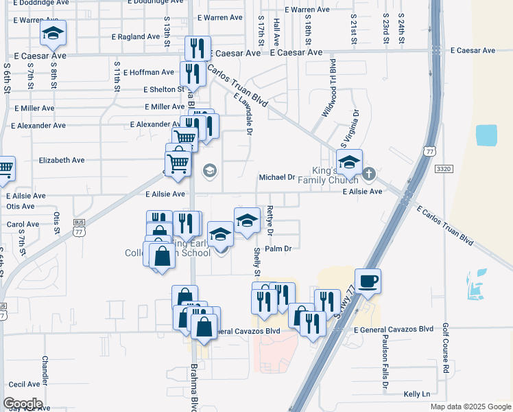 map of restaurants, bars, coffee shops, grocery stores, and more near 1925 Shelly Street in Kingsville