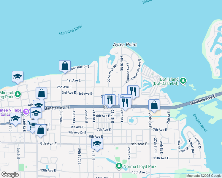 map of restaurants, bars, coffee shops, grocery stores, and more near 216 23rd Street East in Bradenton