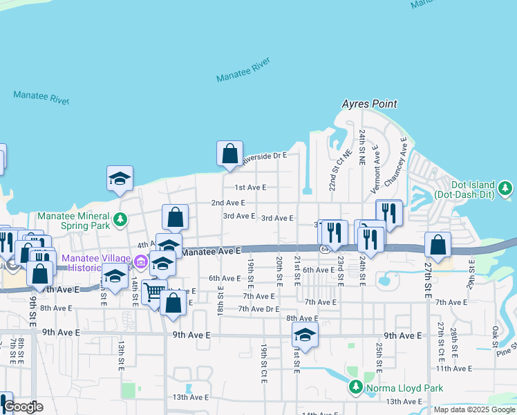 map of restaurants, bars, coffee shops, grocery stores, and more near 1911 3rd Avenue East in Bradenton