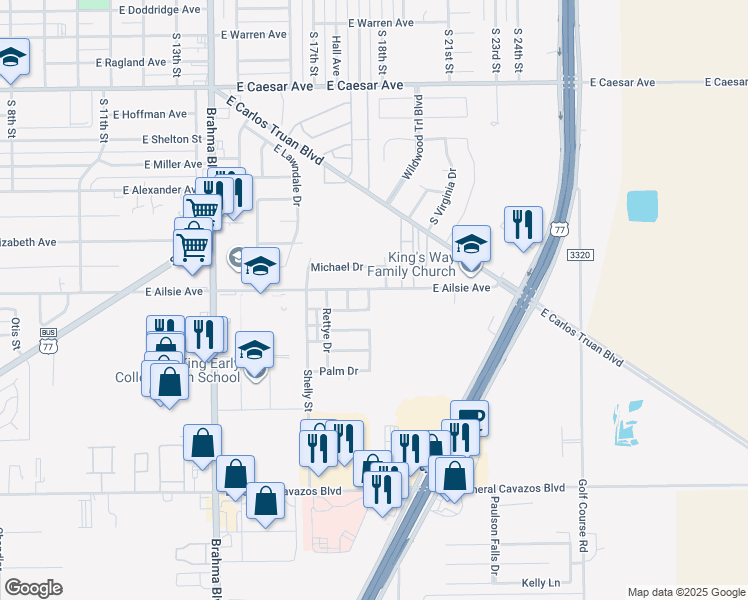 map of restaurants, bars, coffee shops, grocery stores, and more near 1904 Kelly Street in Kingsville