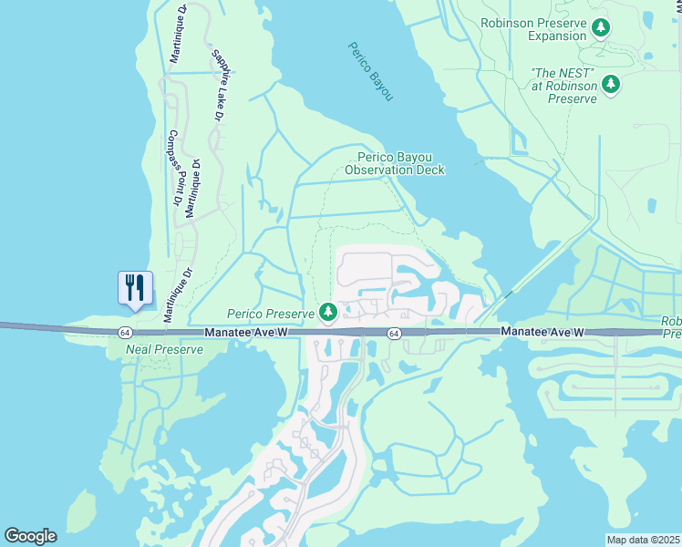 map of restaurants, bars, coffee shops, grocery stores, and more near 11402 Perico Isle Circle in Bradenton