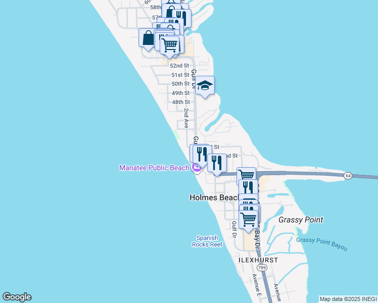 map of restaurants, bars, coffee shops, grocery stores, and more near 4306 Gulf Drive in Holmes Beach
