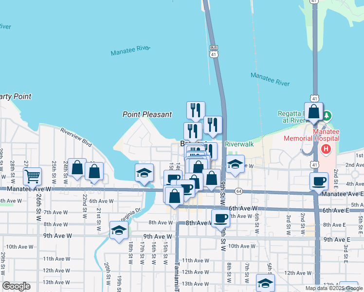 map of restaurants, bars, coffee shops, grocery stores, and more near in Bradenton