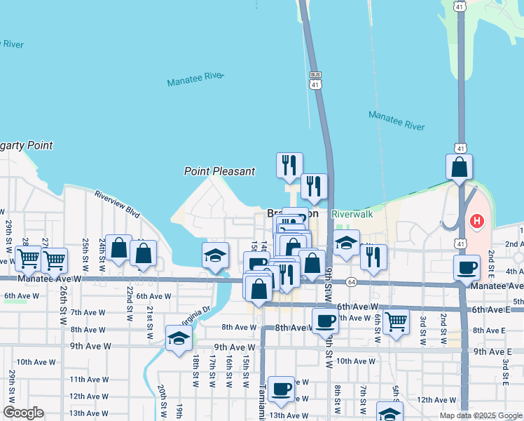 map of restaurants, bars, coffee shops, grocery stores, and more near in Bradenton