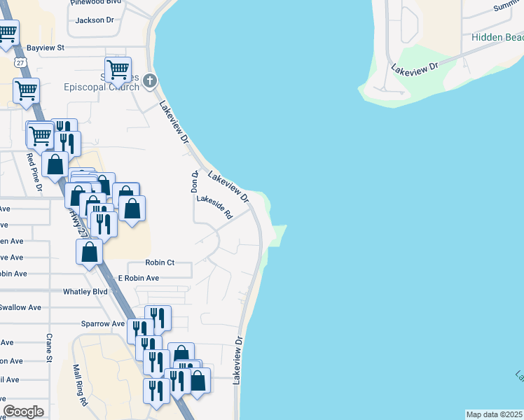 map of restaurants, bars, coffee shops, grocery stores, and more near 4221 Lakeview Drive in Sebring