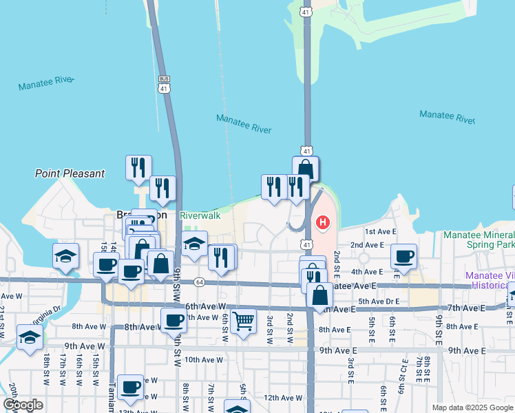 map of restaurants, bars, coffee shops, grocery stores, and more near 210 3rd Street West in Bradenton