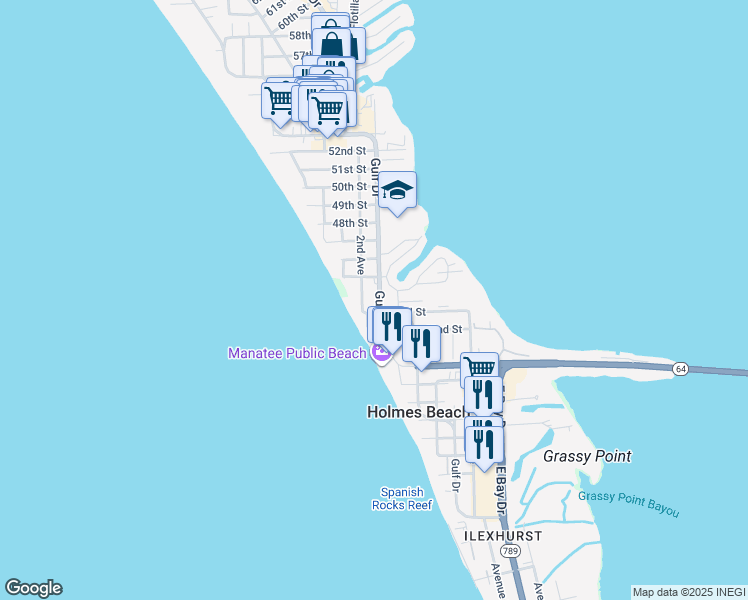 map of restaurants, bars, coffee shops, grocery stores, and more near 4306 Gulf Drive in Holmes Beach