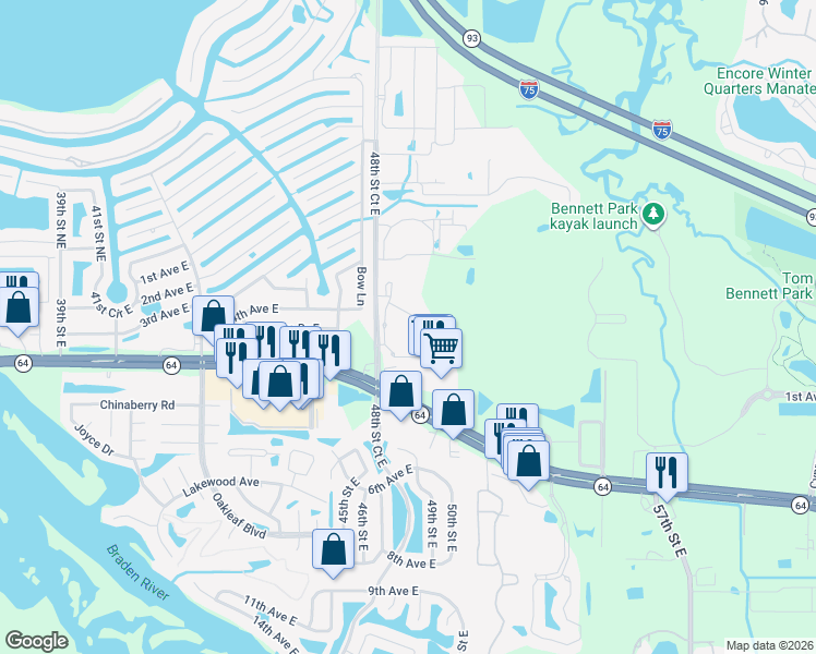 map of restaurants, bars, coffee shops, grocery stores, and more near 420 Salt Meadow Circle in Bradenton