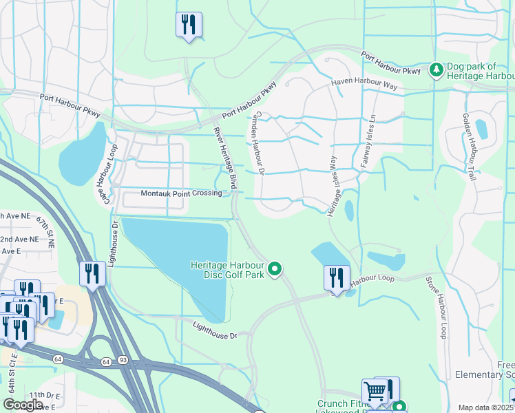 map of restaurants, bars, coffee shops, grocery stores, and more near 7570 Camden Harbour Drive in Bradenton