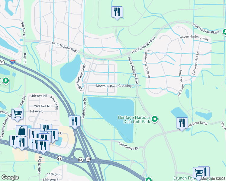 map of restaurants, bars, coffee shops, grocery stores, and more near 7110 Chatum Light Run in Bradenton