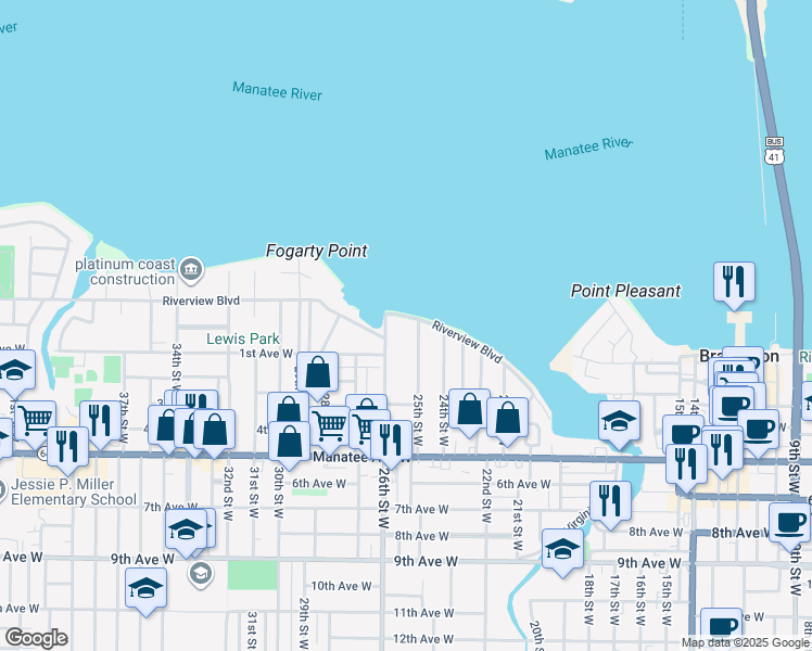 map of restaurants, bars, coffee shops, grocery stores, and more near 108 26th Street Northwest in Bradenton