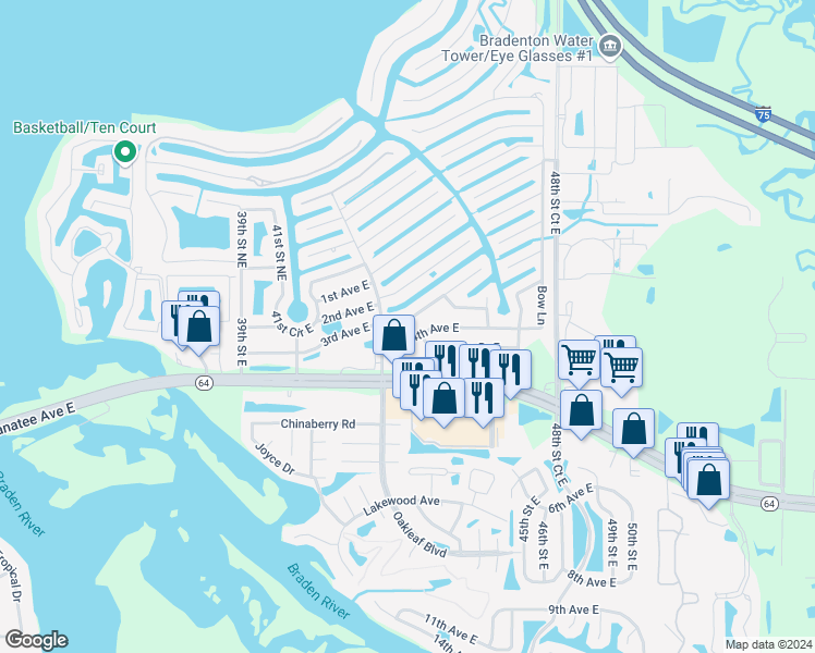 map of restaurants, bars, coffee shops, grocery stores, and more near in Bradenton