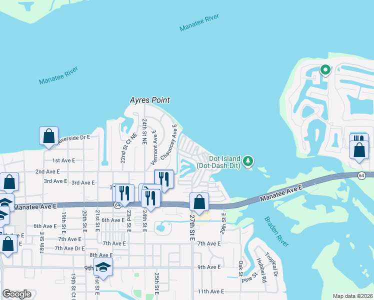 map of restaurants, bars, coffee shops, grocery stores, and more near 12 Lafayette Street in Bradenton