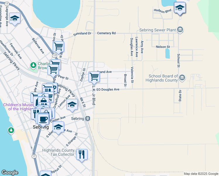 map of restaurants, bars, coffee shops, grocery stores, and more near 1045 Lemon Avenue in Sebring