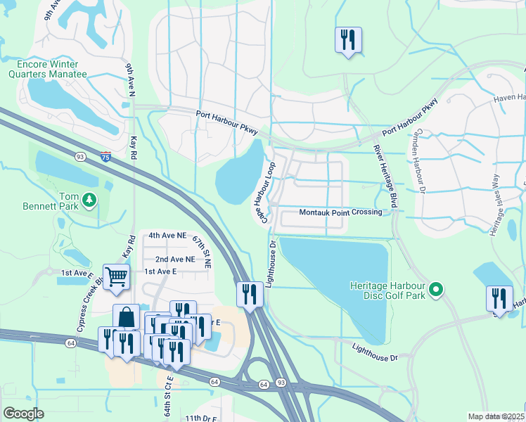 map of restaurants, bars, coffee shops, grocery stores, and more near 267 Cape Harbour Loop in Bradenton