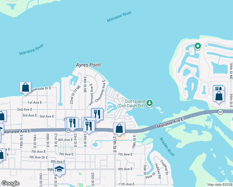 map of restaurants, bars, coffee shops, grocery stores, and more near 14 Plaza Street East in Bradenton