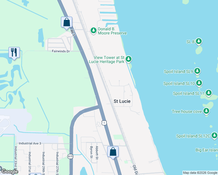 map of restaurants, bars, coffee shops, grocery stores, and more near 3717 Old Dixie Highway in Fort Pierce
