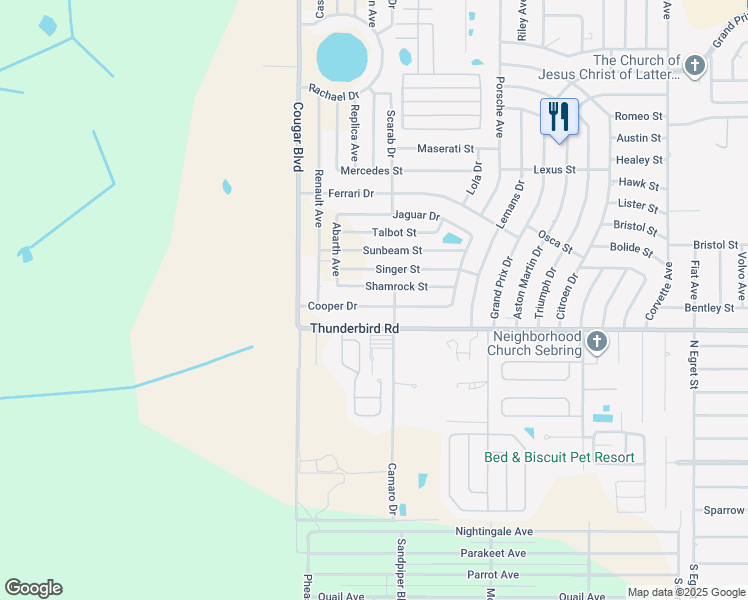 map of restaurants, bars, coffee shops, grocery stores, and more near 4600 Cooper Drive in Sebring