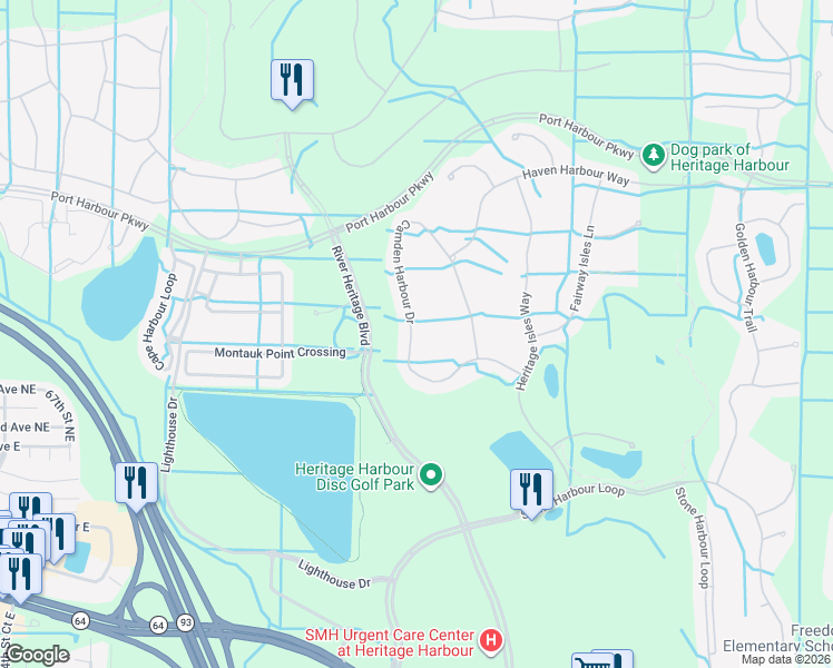 map of restaurants, bars, coffee shops, grocery stores, and more near 7604 Camden Harbour Drive in Bradenton