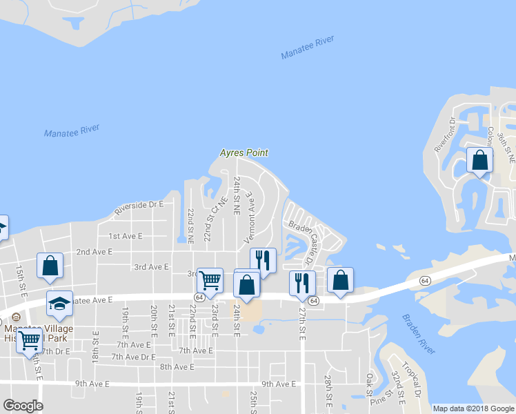 map of restaurants, bars, coffee shops, grocery stores, and more near 218 Crescent Court East in Bradenton
