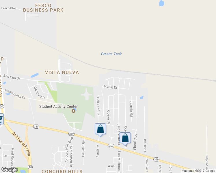 map of restaurants, bars, coffee shops, grocery stores, and more near Marlin Drive in Laredo