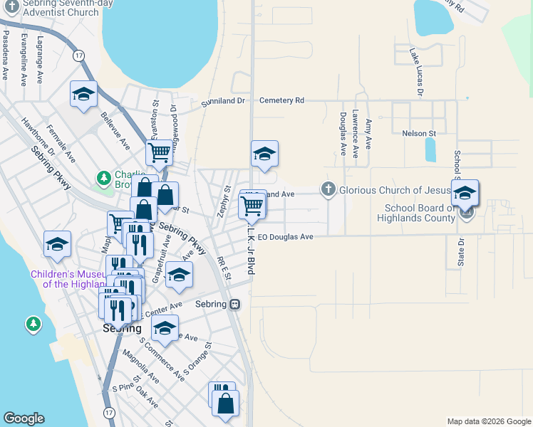 map of restaurants, bars, coffee shops, grocery stores, and more near 847-999 Lemon Ave in Sebring