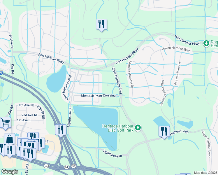 map of restaurants, bars, coffee shops, grocery stores, and more near 7299 Montauk Point Crossing in Bradenton