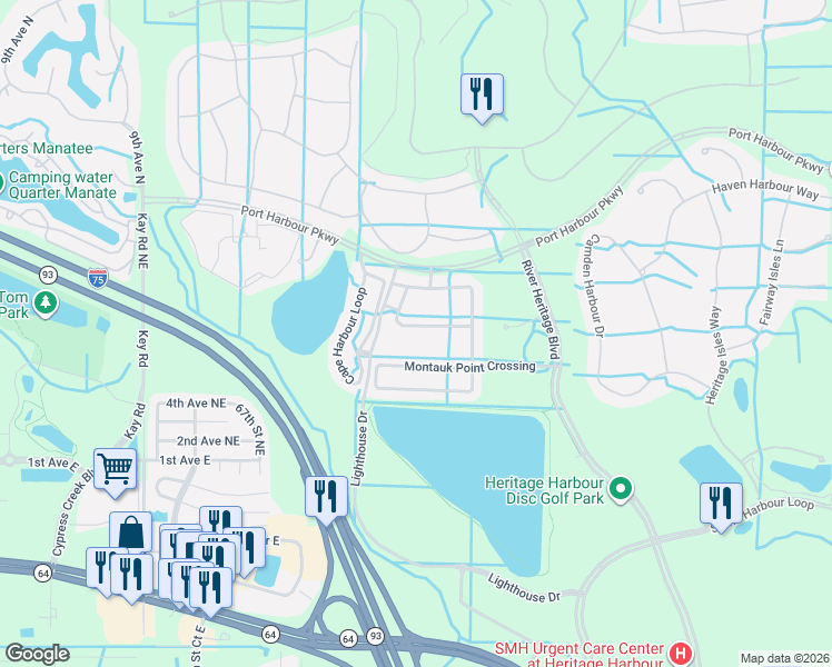 map of restaurants, bars, coffee shops, grocery stores, and more near 7035 Montauk Point Crossing in Bradenton