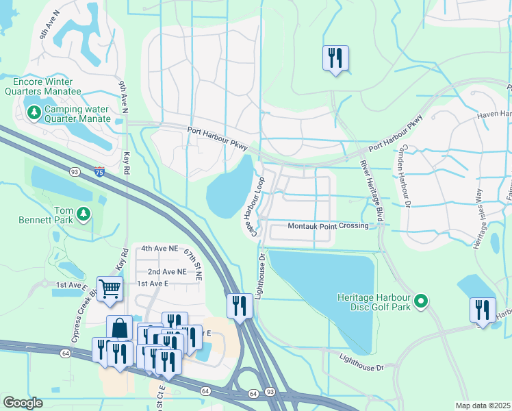 map of restaurants, bars, coffee shops, grocery stores, and more near 208 Port Harbour Parkway in Bradenton
