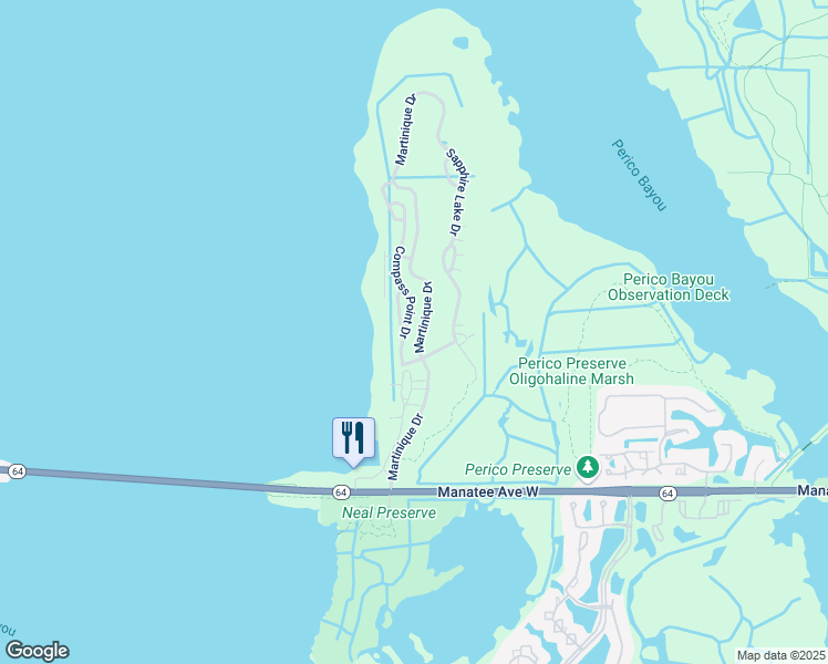map of restaurants, bars, coffee shops, grocery stores, and more near 359 Compass Point Drive in Bradenton