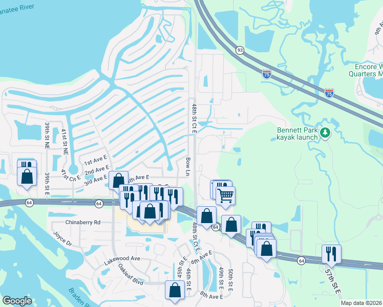 map of restaurants, bars, coffee shops, grocery stores, and more near 210 Sun Isle Circle in Bradenton