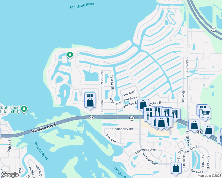 map of restaurants, bars, coffee shops, grocery stores, and more near 4001 2nd Drive Northeast in Bradenton