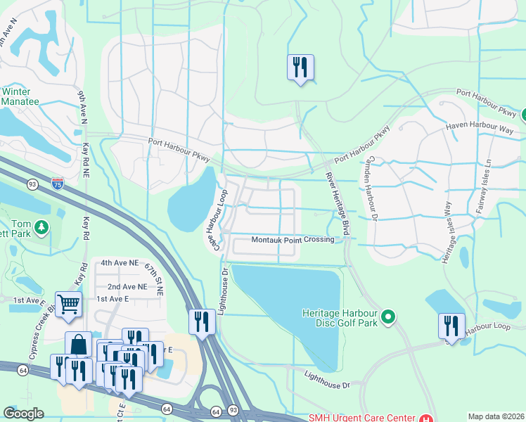 map of restaurants, bars, coffee shops, grocery stores, and more near 313 Beacon Harbour Loop in Bradenton
