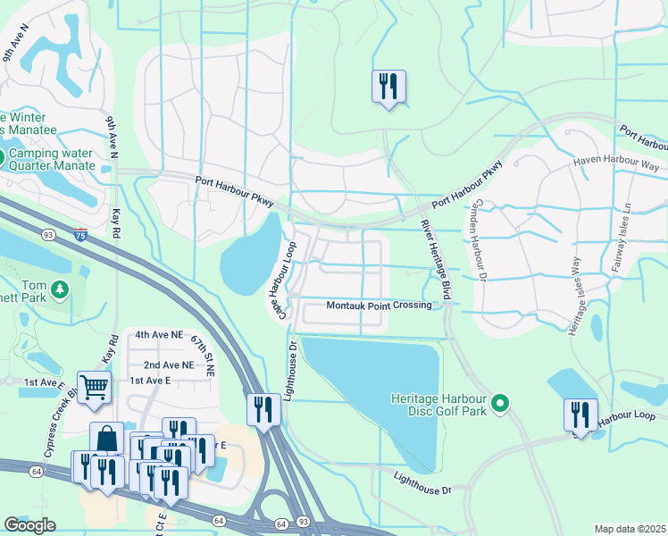map of restaurants, bars, coffee shops, grocery stores, and more near 263 Beacon Harbour Loop in Bradenton
