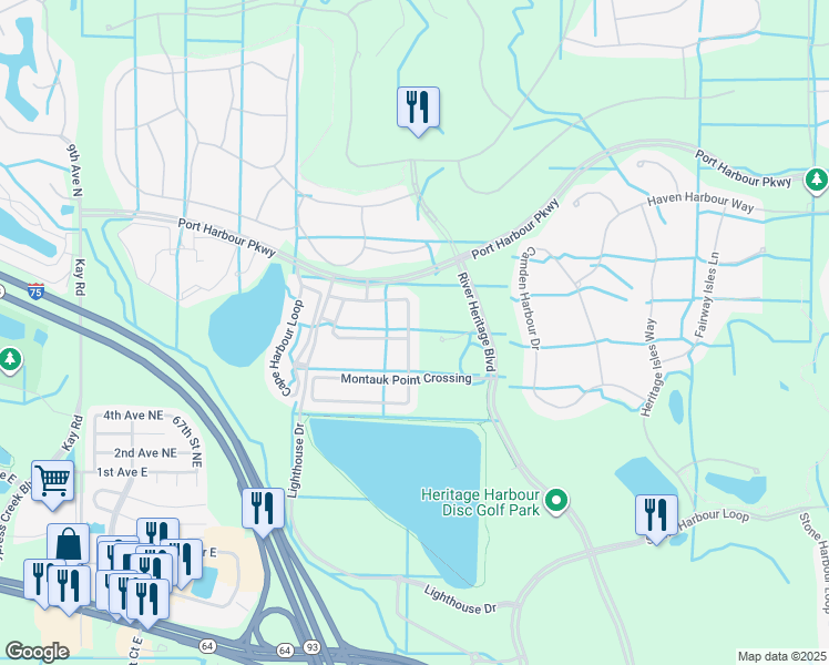 map of restaurants, bars, coffee shops, grocery stores, and more near 7071 Chatum Light Run in Bradenton