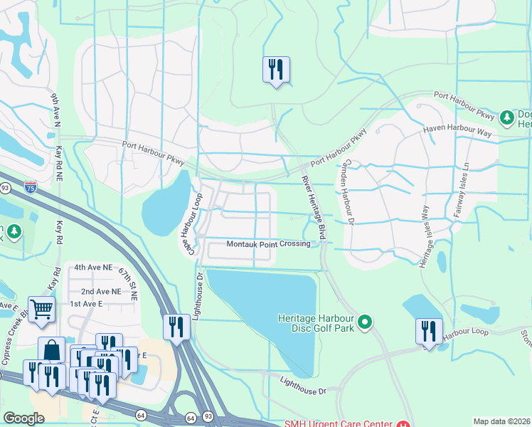 map of restaurants, bars, coffee shops, grocery stores, and more near 7068 Chatum Light Run in Bradenton