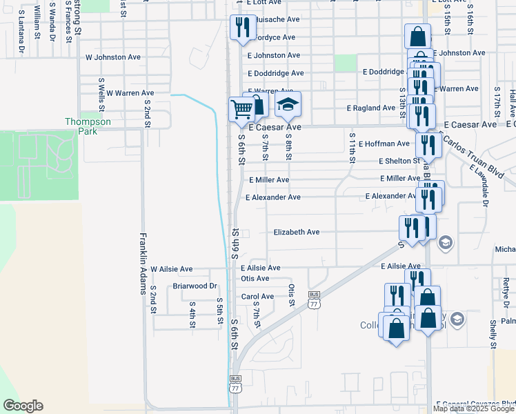 map of restaurants, bars, coffee shops, grocery stores, and more near 303 East Alexander Avenue in Kingsville