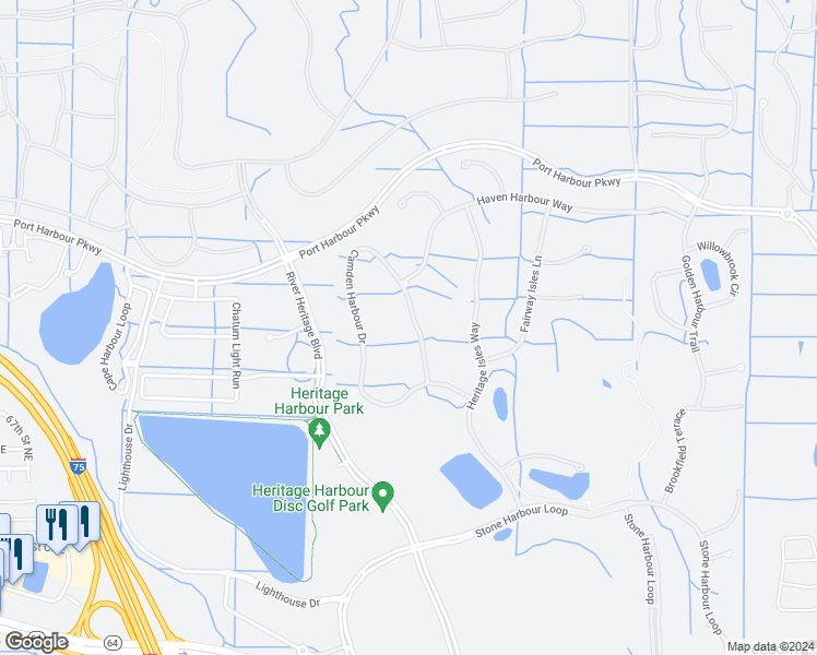 map of restaurants, bars, coffee shops, grocery stores, and more near 7747 Camden Harbour Drive in Bradenton