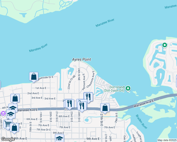 map of restaurants, bars, coffee shops, grocery stores, and more near 317 Crescent Court East in Bradenton