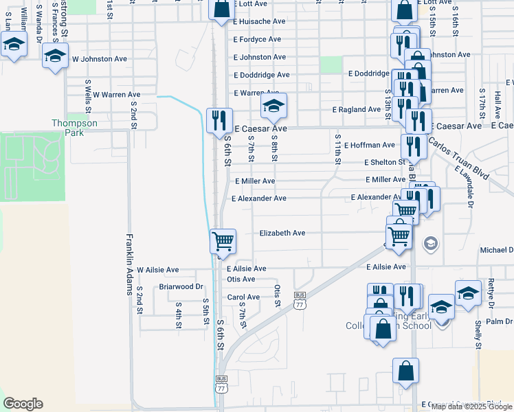 map of restaurants, bars, coffee shops, grocery stores, and more near 303 East Alexander Avenue in Kingsville