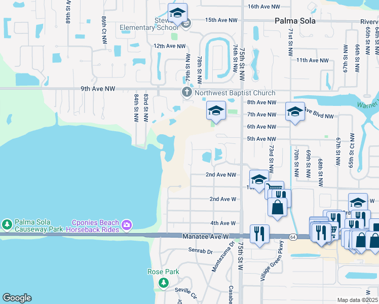 map of restaurants, bars, coffee shops, grocery stores, and more near 314 79th Street Northwest in Bradenton