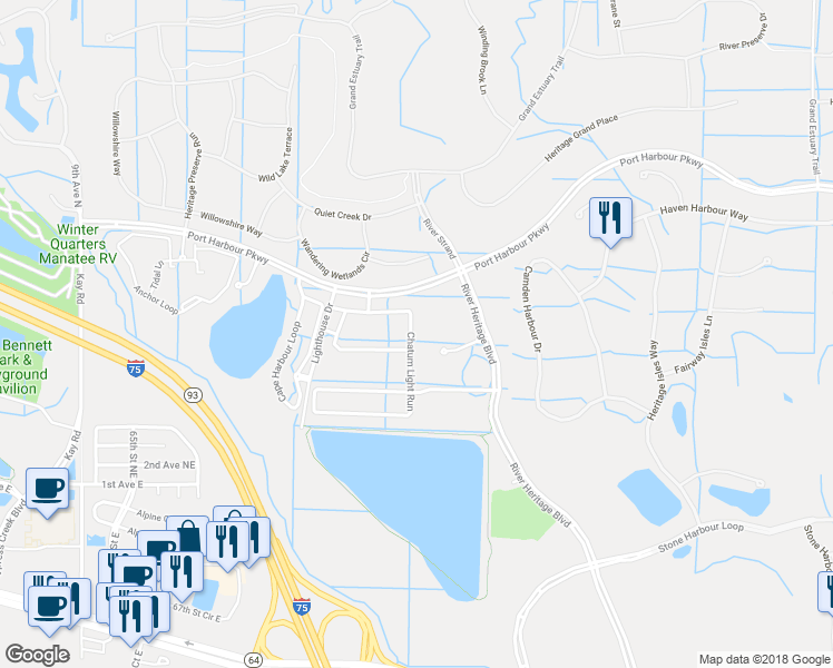 map of restaurants, bars, coffee shops, grocery stores, and more near 7063 Chatum Light Run in Bradenton