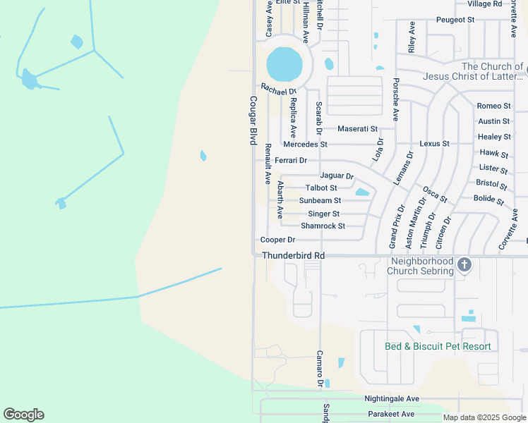map of restaurants, bars, coffee shops, grocery stores, and more near 349 Renault Avenue in Sebring
