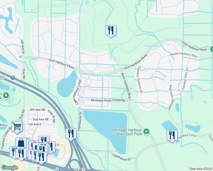 map of restaurants, bars, coffee shops, grocery stores, and more near 7062 Chatum Light Run in Bradenton