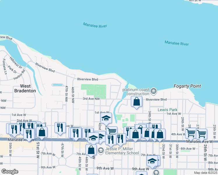 map of restaurants, bars, coffee shops, grocery stores, and more near 321 40th Street Court Northwest in Bradenton
