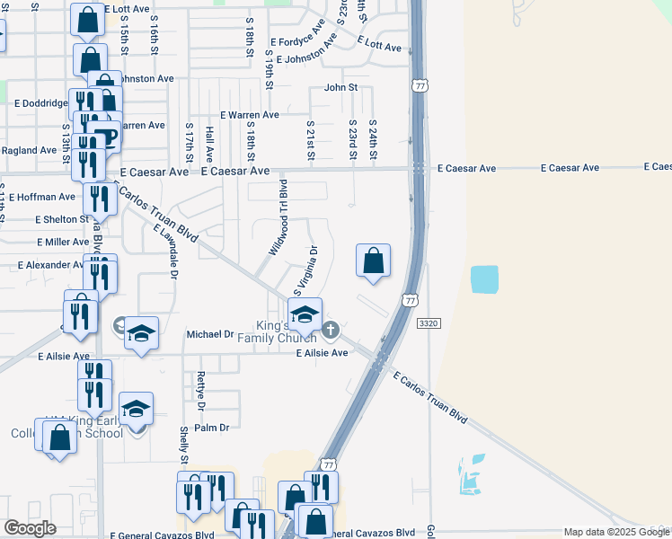 map of restaurants, bars, coffee shops, grocery stores, and more near 1509 Lewis Street in Kingsville